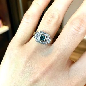 Genuine blue and white diamond ring